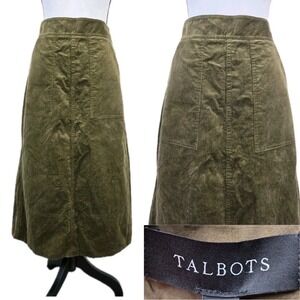 Talbots Skirt Womens 8 Green Corduroy Midi Dark Academia Preppy Equestrian 3122